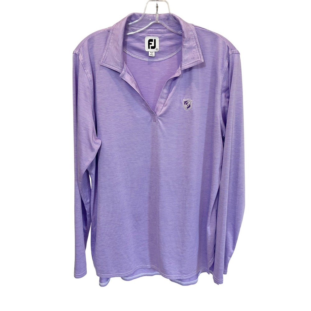 FootJoy Womens Golf Polo Shirt XL Purple Stripe Long Sleeve Performance V-Neck